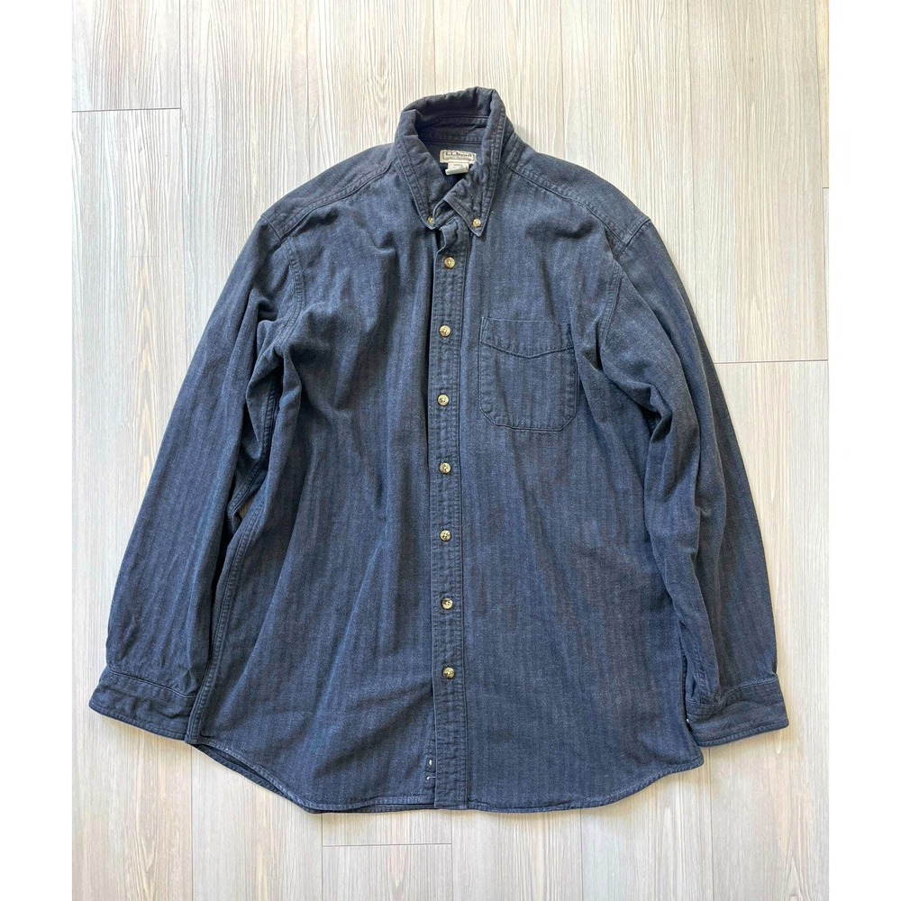 L.L.Bean Men's Cotton Flannel Gray Button-Up Shirt Sz LT Grunge Layering Stripes